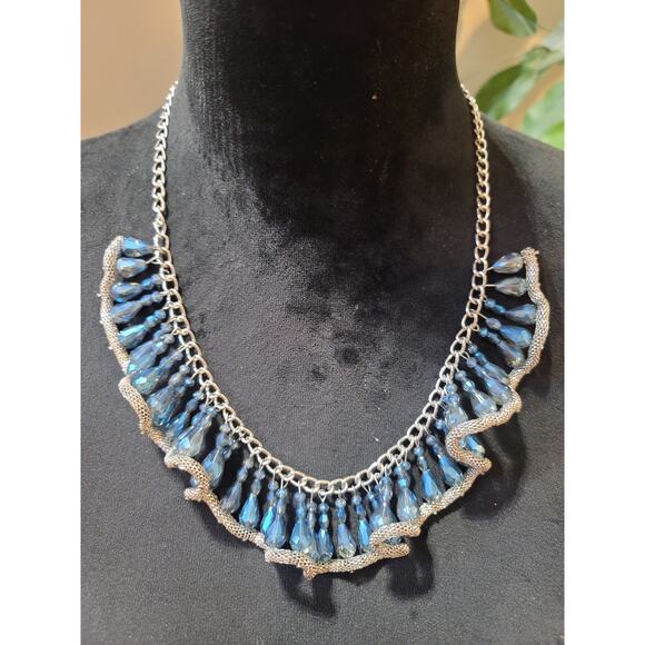 Unbranded Jewelry - Women's Silver Tone Blue Faceted Crystal Bib Necklace Statement Fashion Jewelry